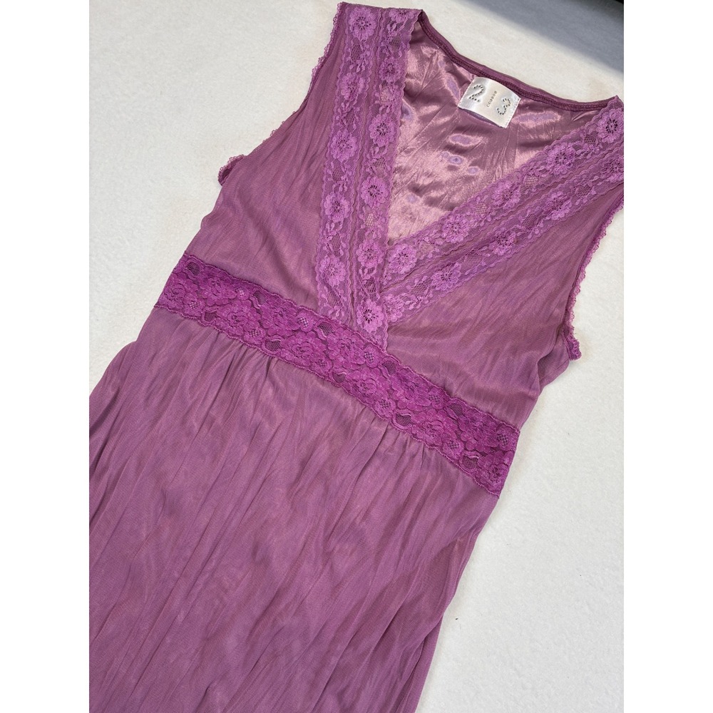 213 Y2K Midi Slip Dress Fairycore Coquette Lace Trim - Medium Purple